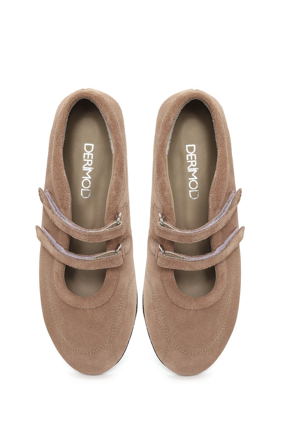 Woman Mink Double-Strap Suede Leather Ballerine Shoes