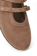 Woman Mink Double-Strap Suede Leather Ballerine Shoes | Derimod