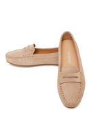 Woman Beige Suede Leather Loafer | Derimod