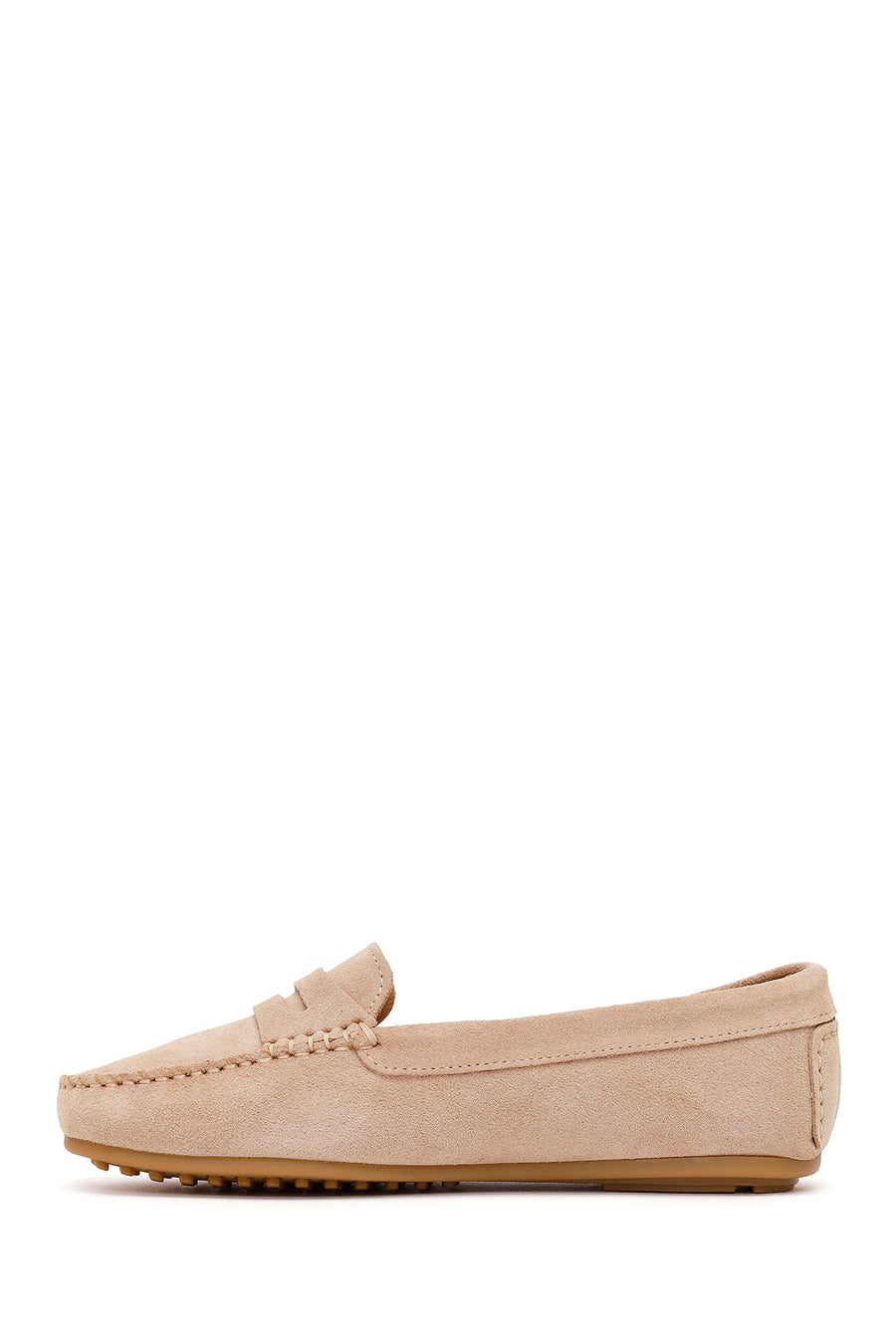 Woman Beige Suede Leather Loafer