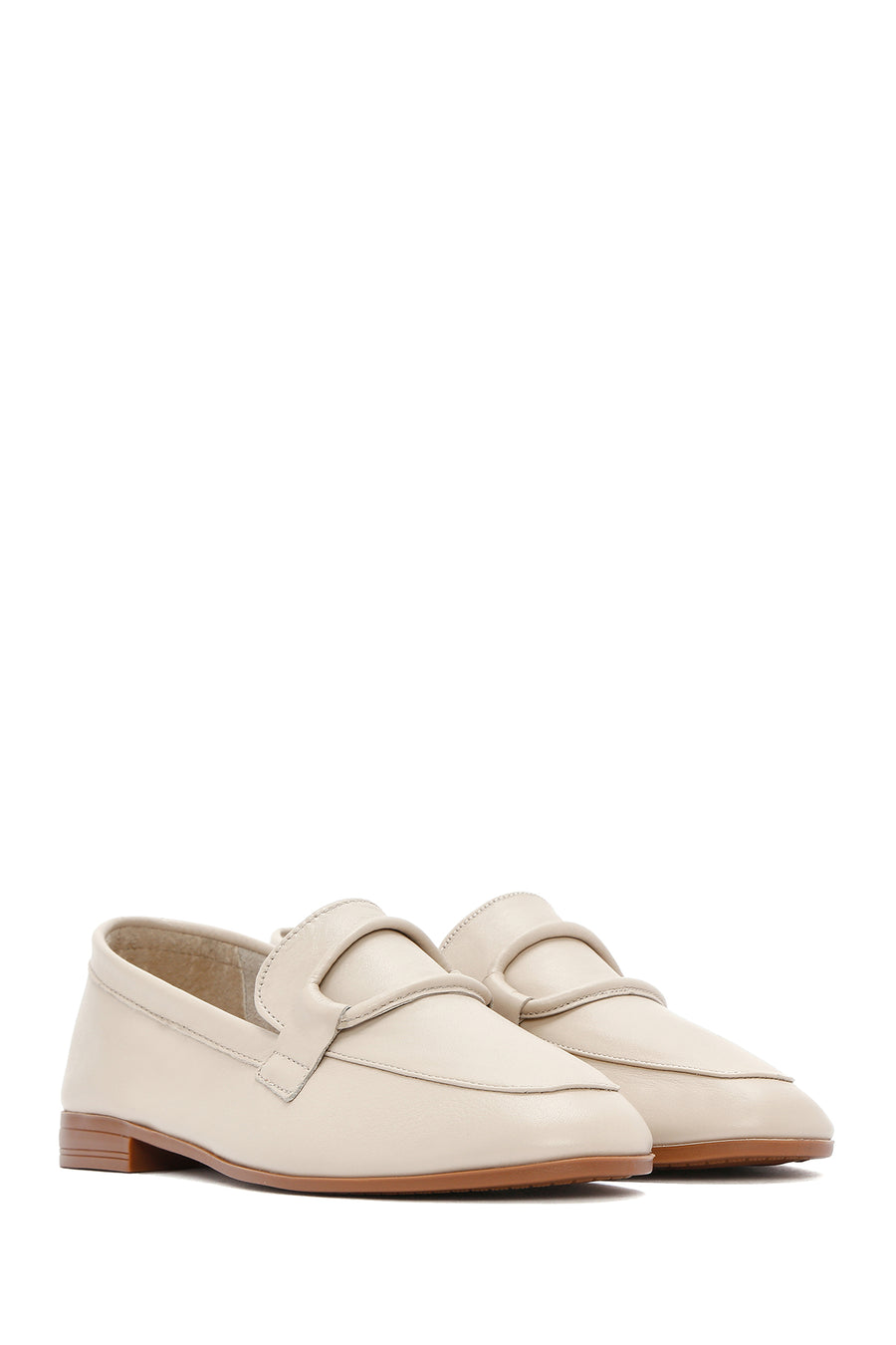 Women's Beige Leather Masculine Loafer