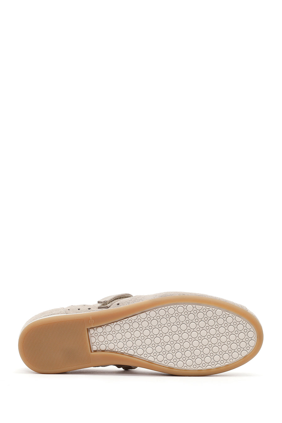 Women's Beige Strapped Suede Leather Ballet Flats