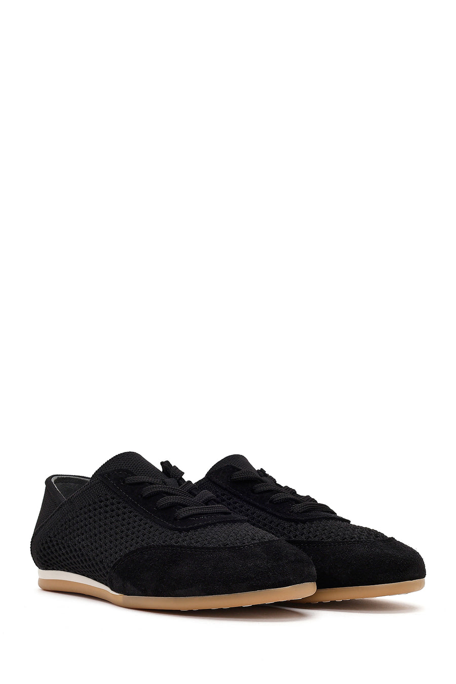 Kadın Siyah Bağcıklı Deri Sneaker