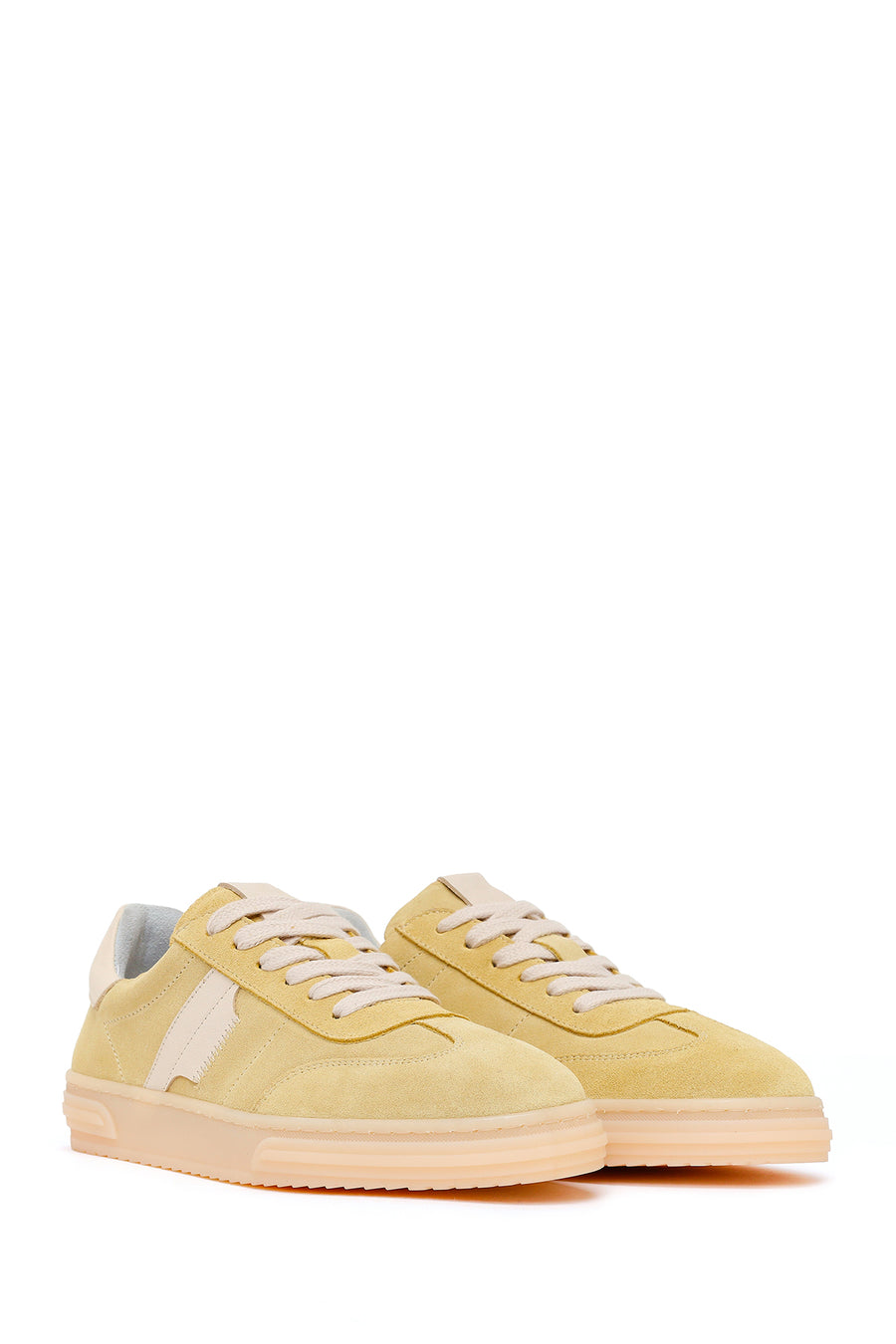 Woman Yellow Lace-up Suede Leather Sneaker