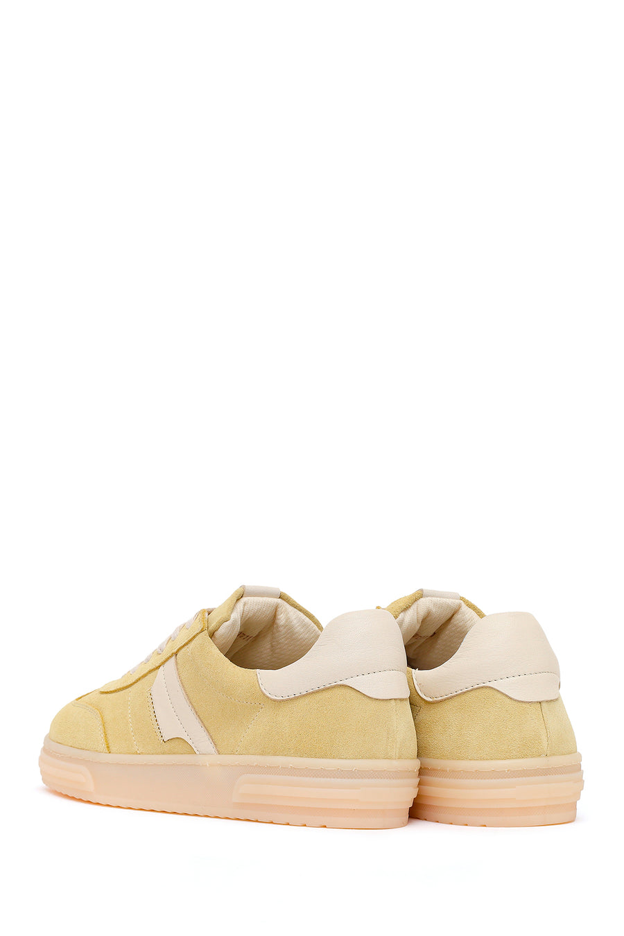 Woman Yellow Lace-up Suede Leather Sneaker