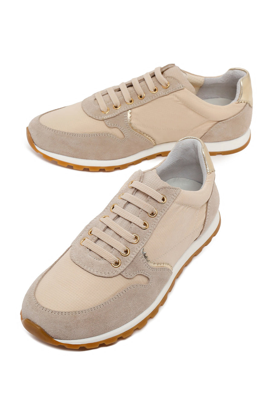 Kadın Bej Bağcıklı Deri Sneaker