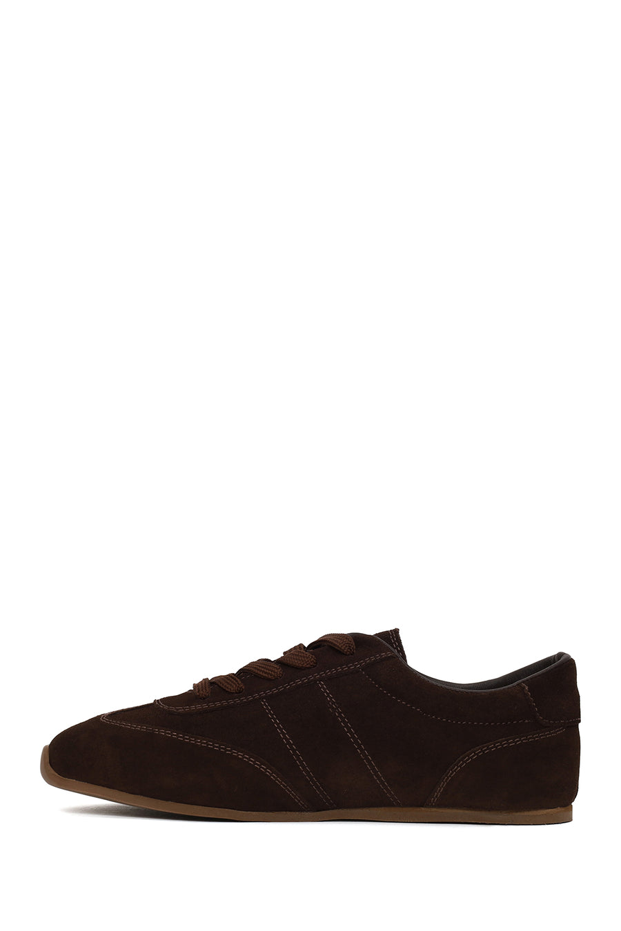 Woman Brown Lace-Up Suede Leather Sneakers