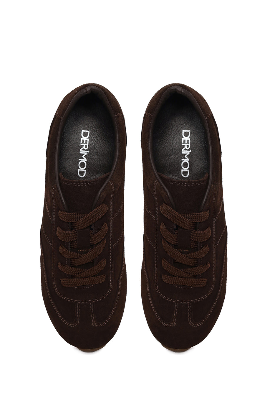 Woman Brown Lace-Up Suede Leather Sneakers