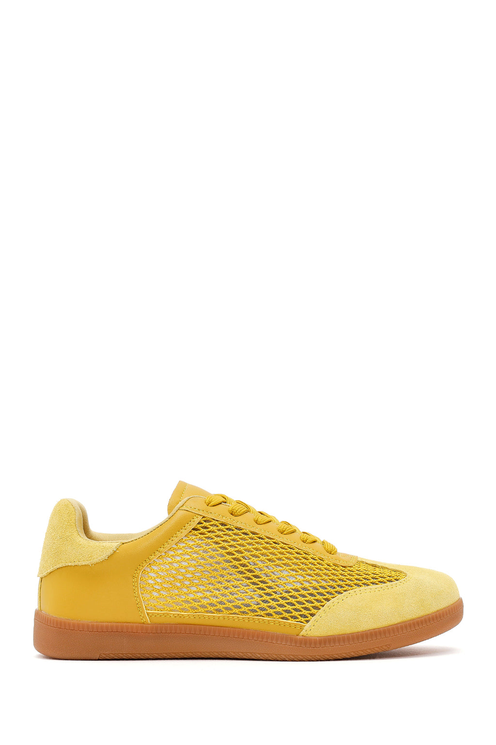Kadın Sarı Bağcıklı Fileli Süet Deri Sneaker