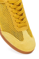 Women's Yellow Lace-Up Mesh Suede Leather Sneaker | Derimod
