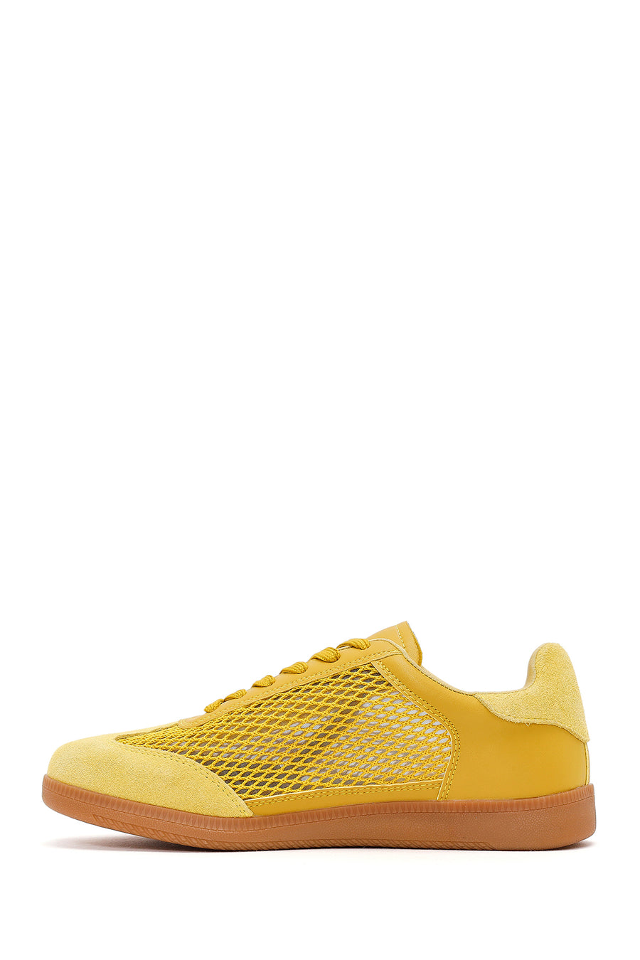 Women's Yellow Lace-Up Mesh Suede Leather Sneaker