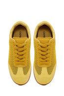 Women's Yellow Lace-Up Mesh Suede Leather Sneaker | Derimod