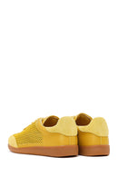 Women's Yellow Lace-Up Mesh Suede Leather Sneaker | Derimod