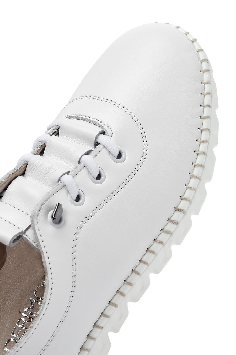 Women's White Lace-Up Leather Sneaker