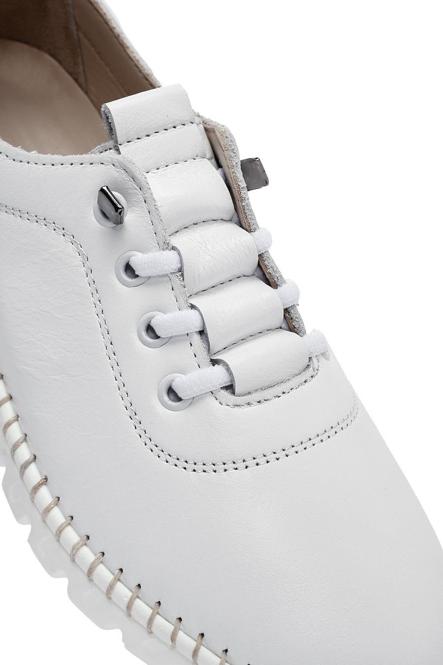 Women's White Lace-Up Leather Sneaker