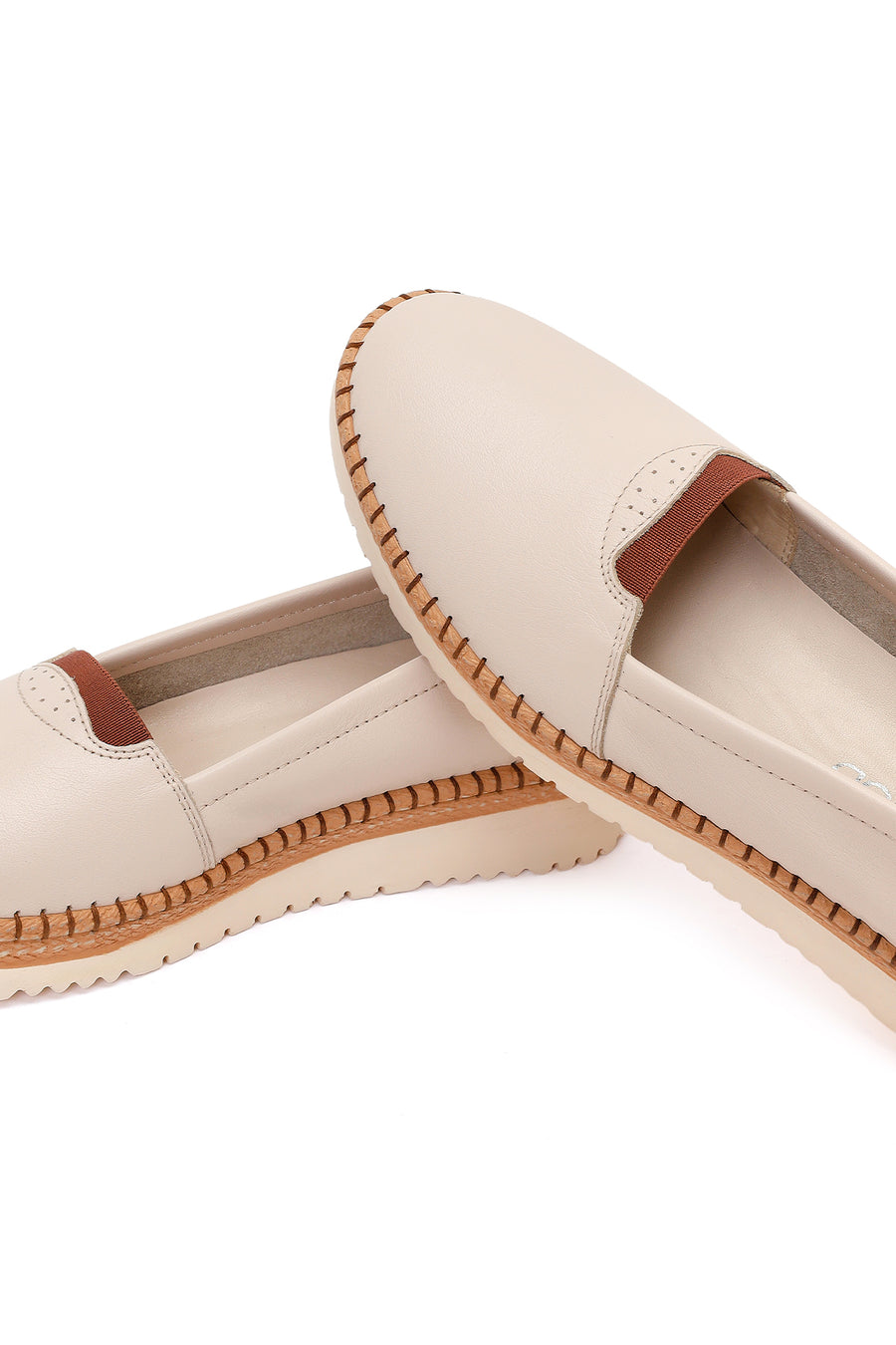 Women's Cream Thick-Sole Leather Comfort Shoes