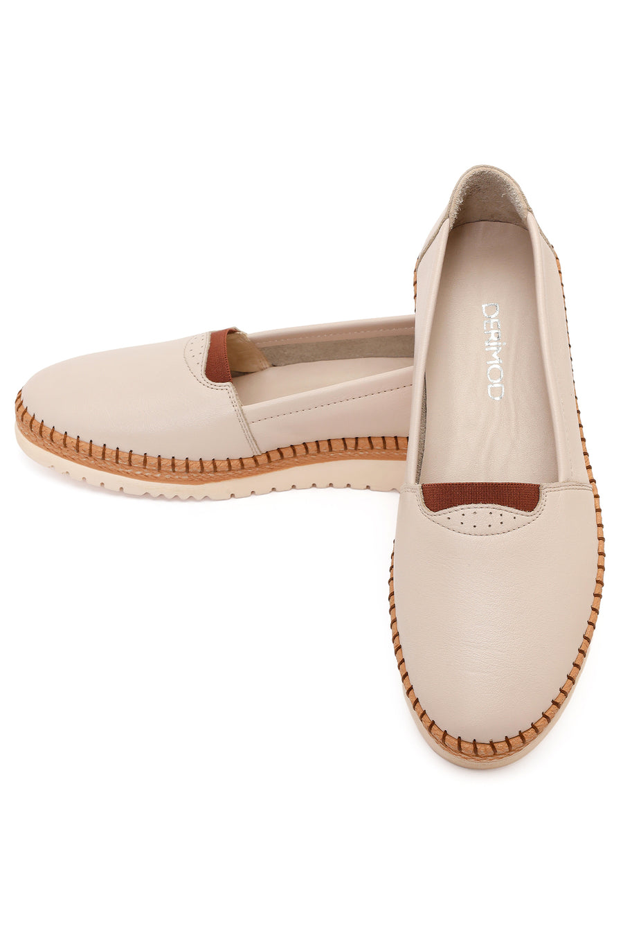 Women's Cream Thick-Sole Leather Comfort Shoes