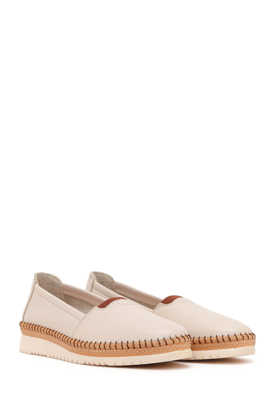 Women's Cream Thick-Sole Leather Comfort Shoes