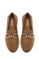 Kadın Taba Taşlı Süet Deri Maskülen Loafer | Derimod