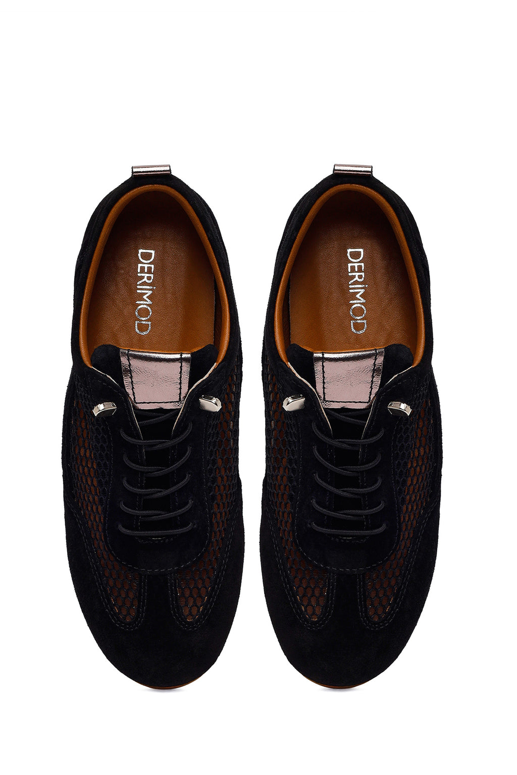 Kadın Siyah Bağcıklı Fileli Deri Sneaker