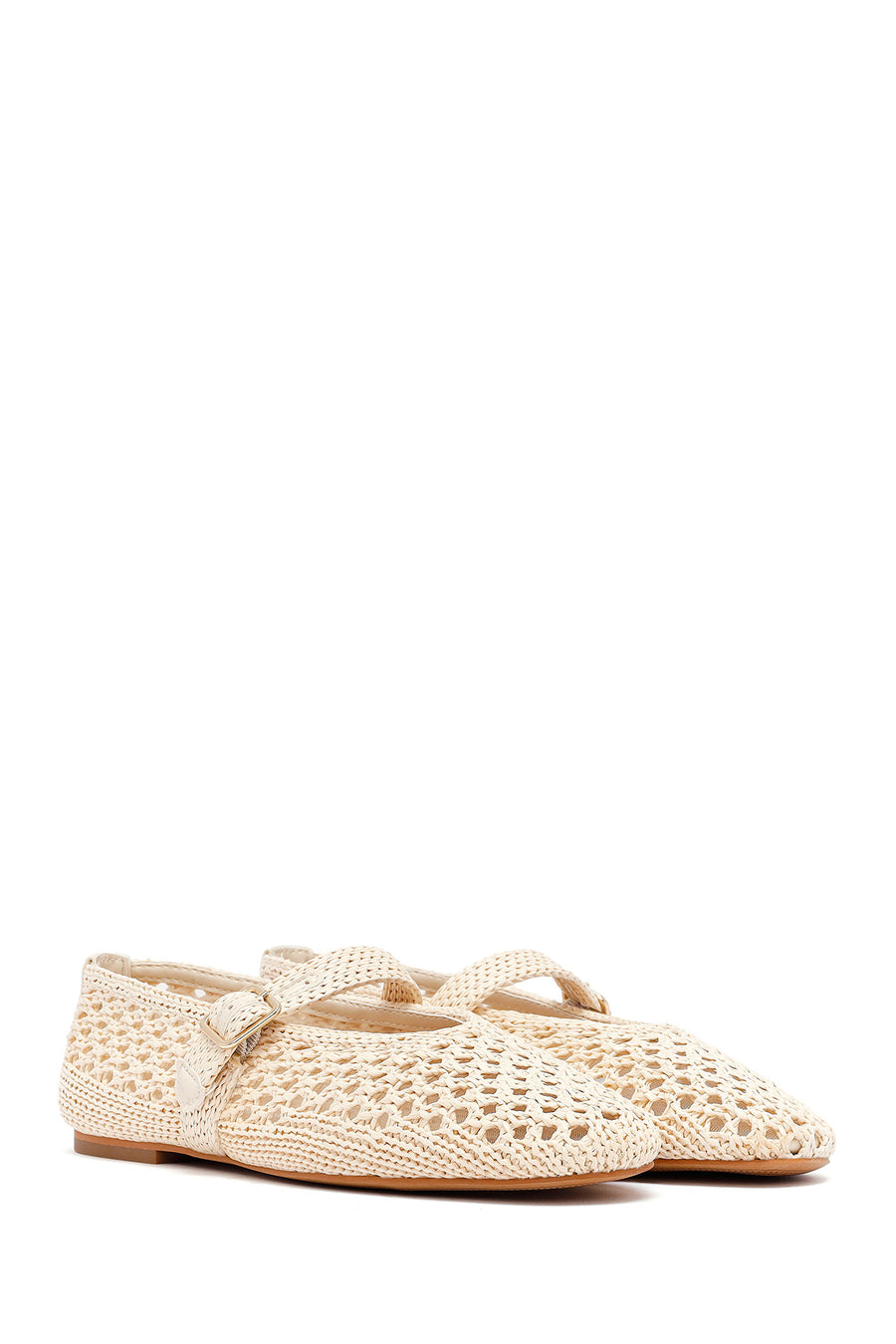 Women's Beige Straw Ballerinas