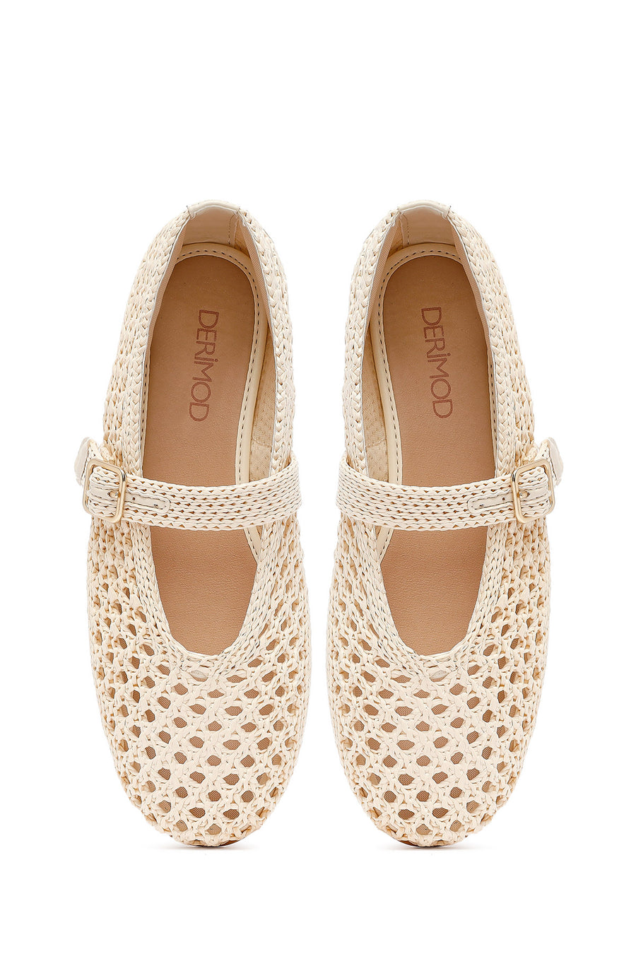 Women's Beige Straw Ballerinas