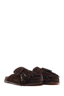 Women's Brown Tassel Suede Leather Slippers | Derimod