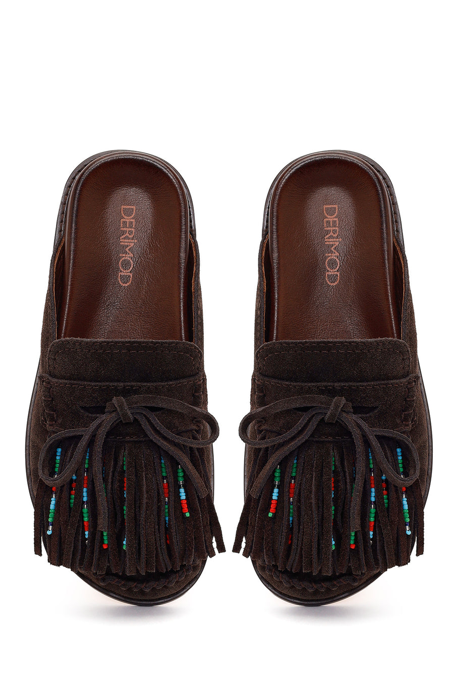 Women's Brown Tassel Suede Leather Slippers