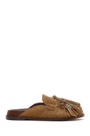Women's Tan Tassel Suede Leather Slippers | Derimod