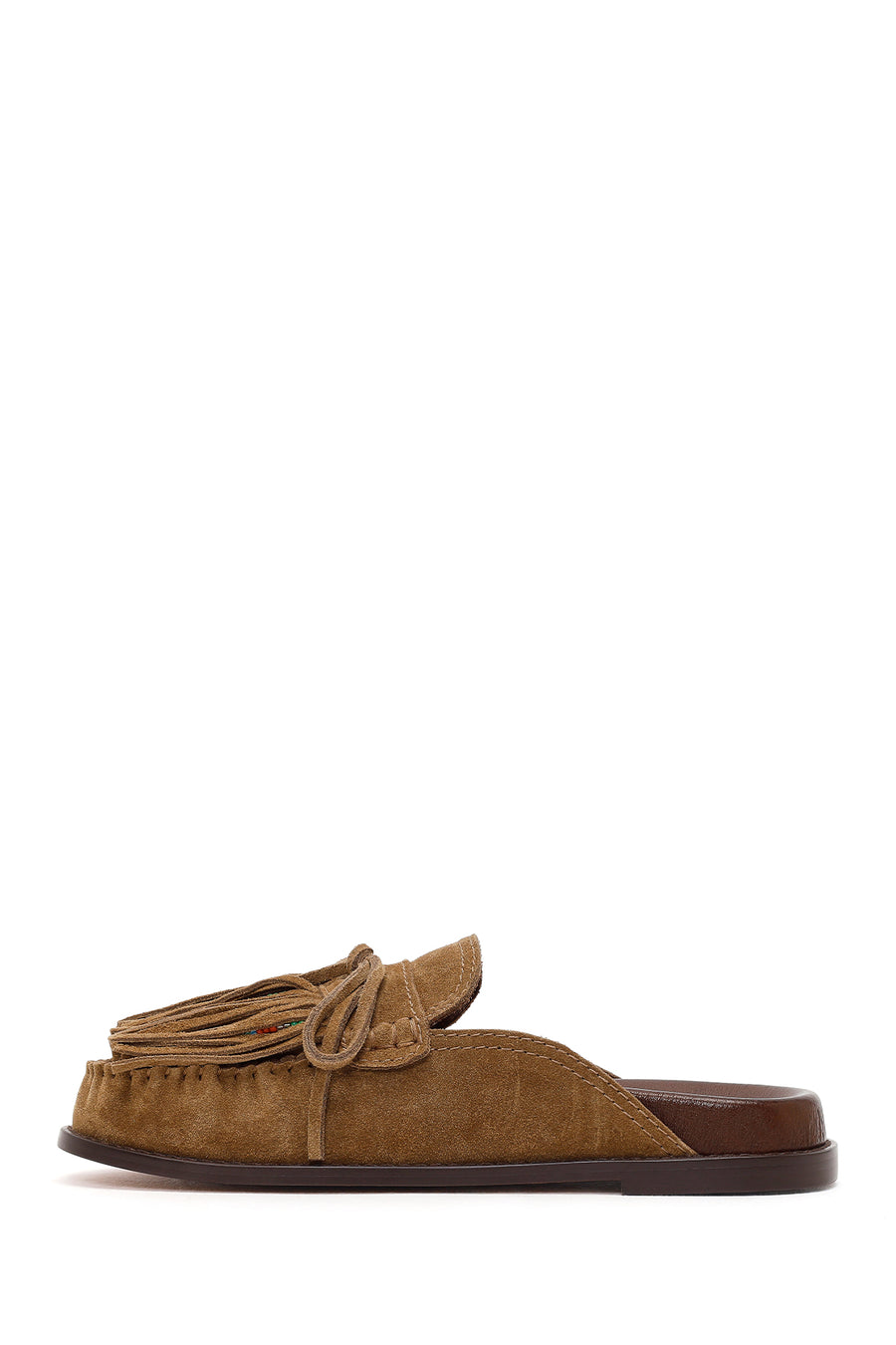 Women's Tan Tassel Suede Leather Slippers