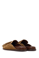 Women's Tan Tassel Suede Leather Slippers | Derimod