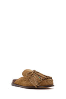 Women's Tan Tassel Suede Leather Slippers | Derimod