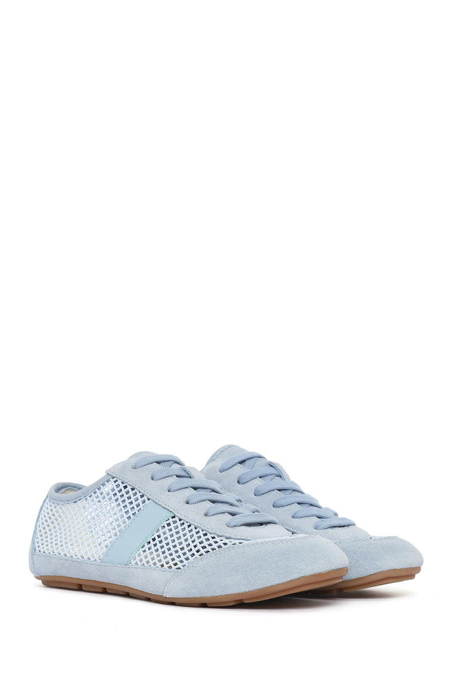 Kadın Mavi Bağcıklı Fileli Deri Sneaker