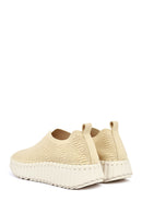 Woman Beige Patterned Suede Comfort Shoes with Thick Sole | Derimod