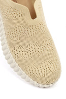 Woman Beige Patterned Suede Comfort Shoes with Thick Sole | Derimod