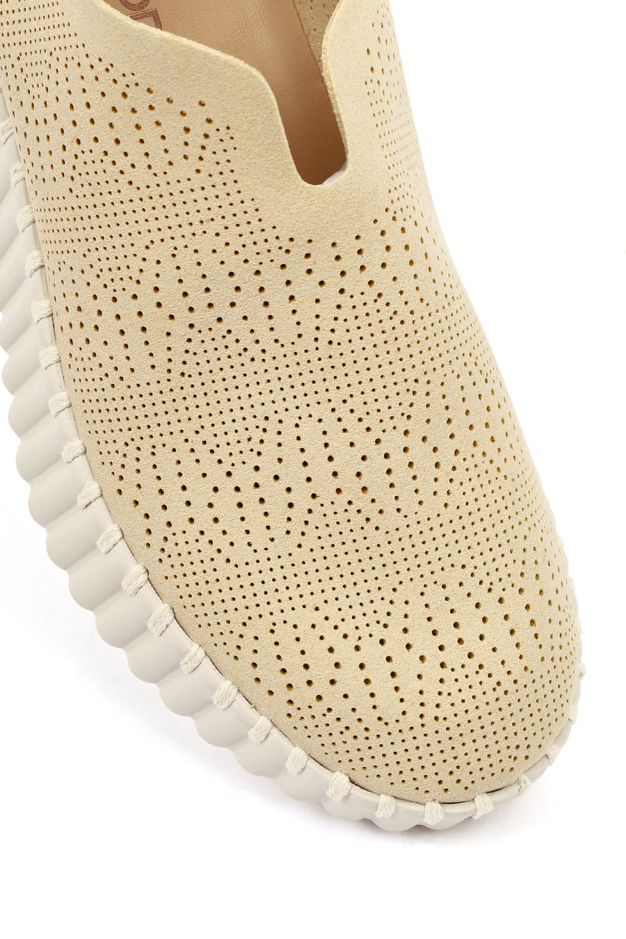 Woman Beige Patterned Suede Comfort Shoes with Thick Sole