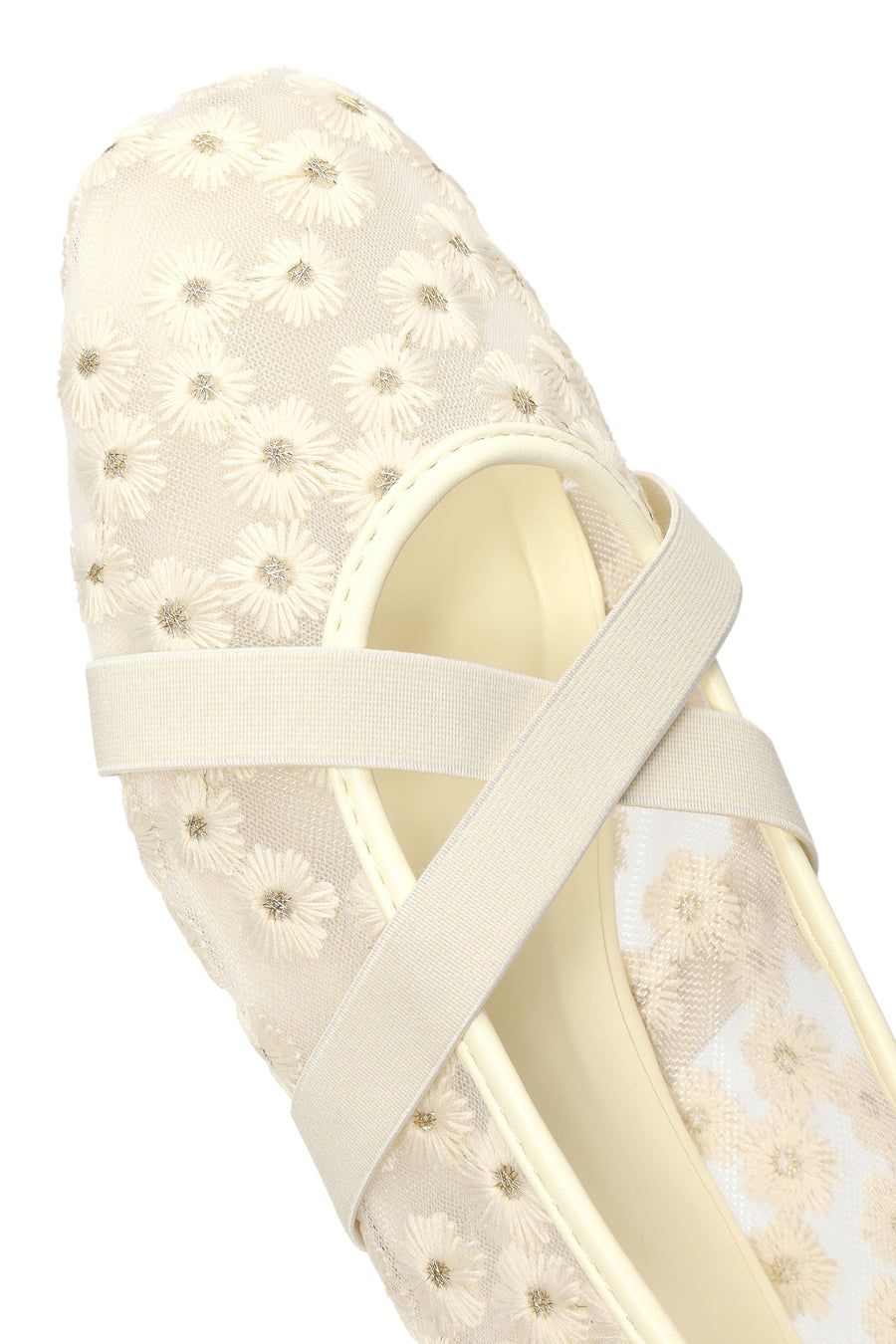 Woman Beige Patterned Fabric Ballet Flats