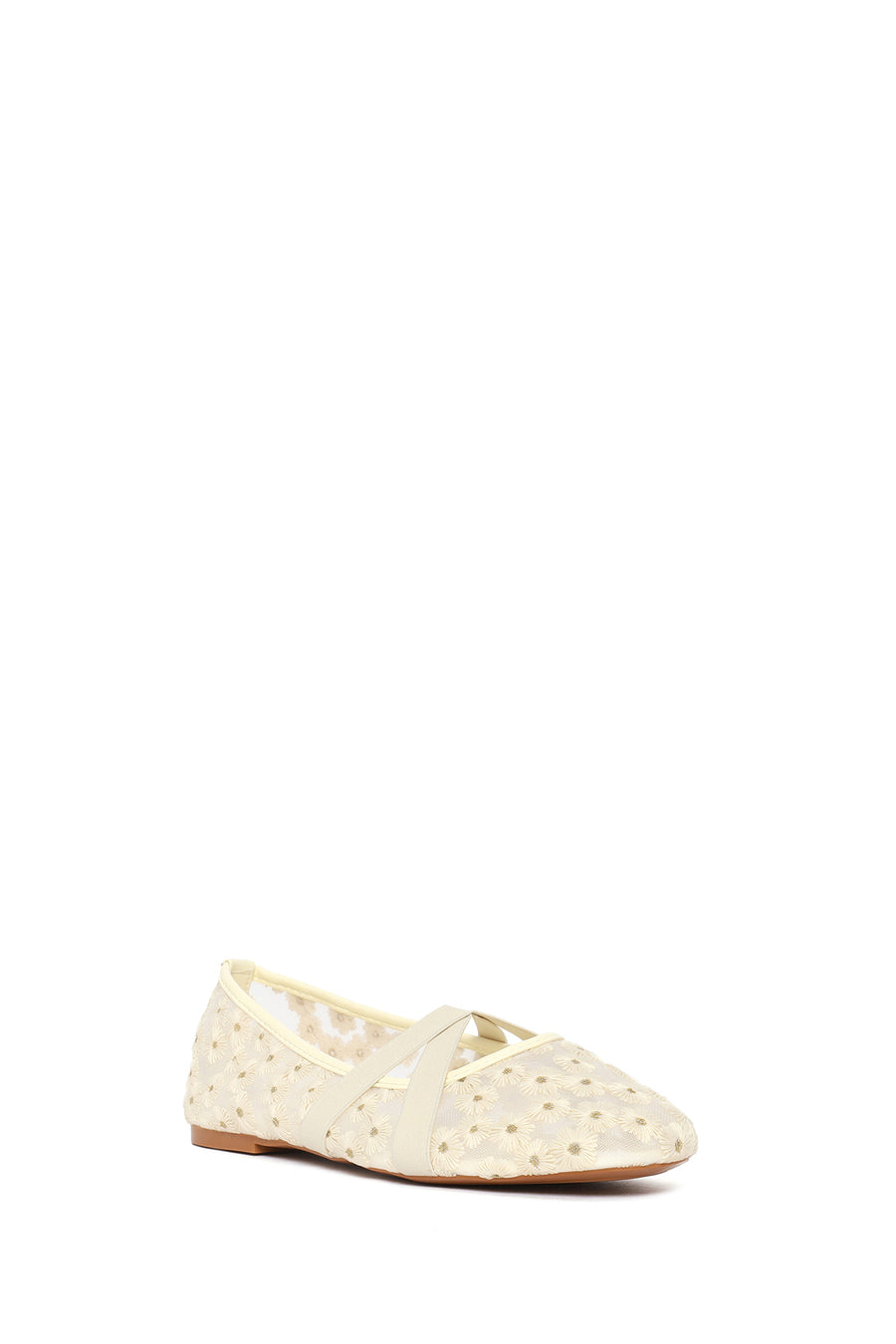 Woman Beige Patterned Fabric Ballet Flats