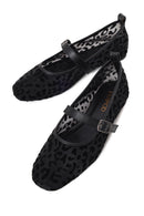 Woman Black Leopard Patterned Fabric Ballerine flats | Derimod