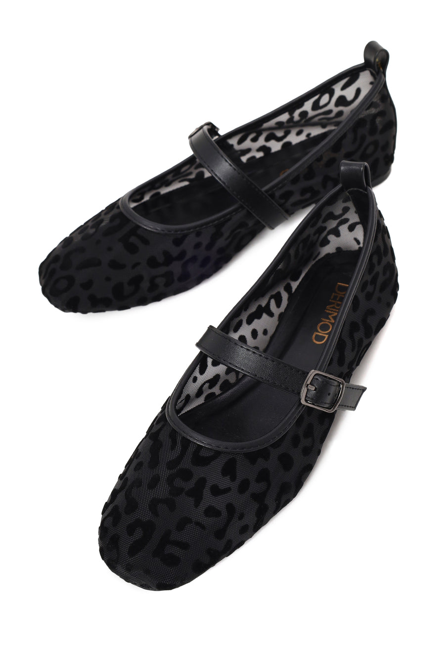 Woman Black Leopard Patterned Fabric Ballerine flats