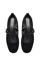 Woman Black Leopard Patterned Fabric Ballerine flats | Derimod