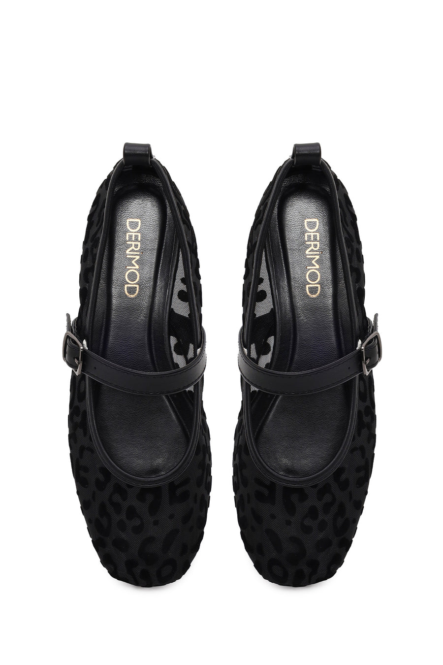 Woman Black Leopard Patterned Fabric Ballerine flats
