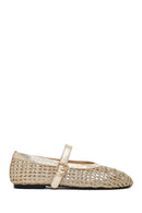 Woman Gold Metallic Ballet Flats | Derimod