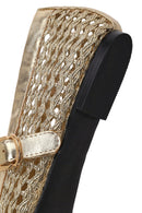 Woman Gold Metallic Ballet Flats | Derimod