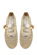 Woman Gold Metallic Ballet Flats | Derimod