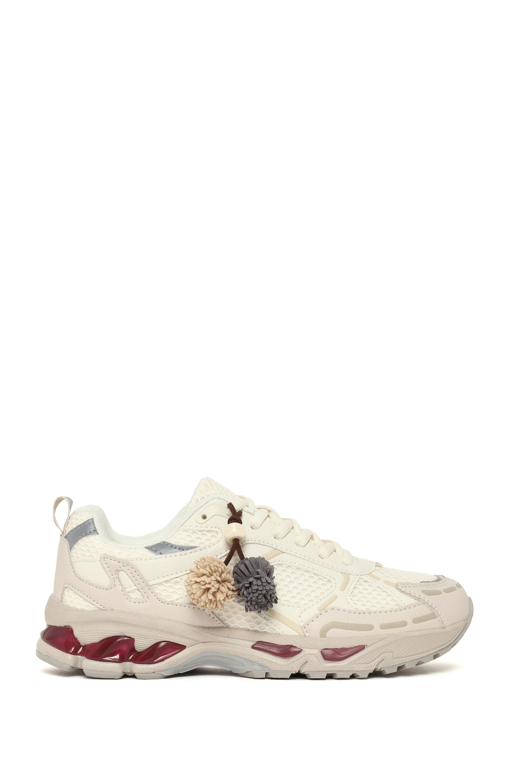 Kadın Krem Bağcıklı Charmlı Kalın Tabanlı Sneaker
