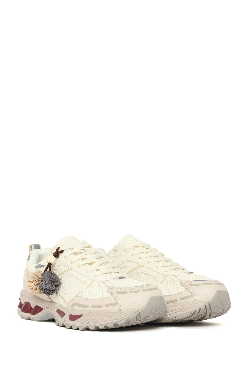 Kadın Krem Bağcıklı Charmlı Kalın Tabanlı Sneaker