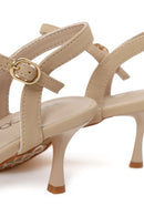 Woman Beige Ankle-Buckle Backless Jeweled Stiletto High Heel | Derimod