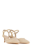 Woman Beige Ankle-Buckle Backless Jeweled Stiletto High Heel | Derimod