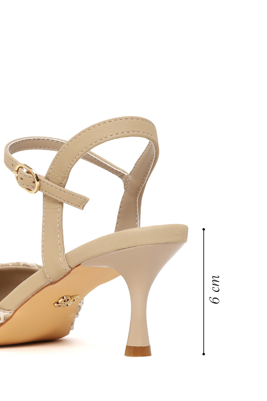 Woman Beige Ankle-Buckle Backless Jeweled Stiletto High Heel